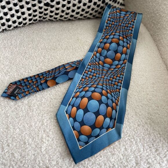 Vintage 100% Silk Hand Made in Korea Optical Illusion Geometric Mod Tie - Picture 1 of 7